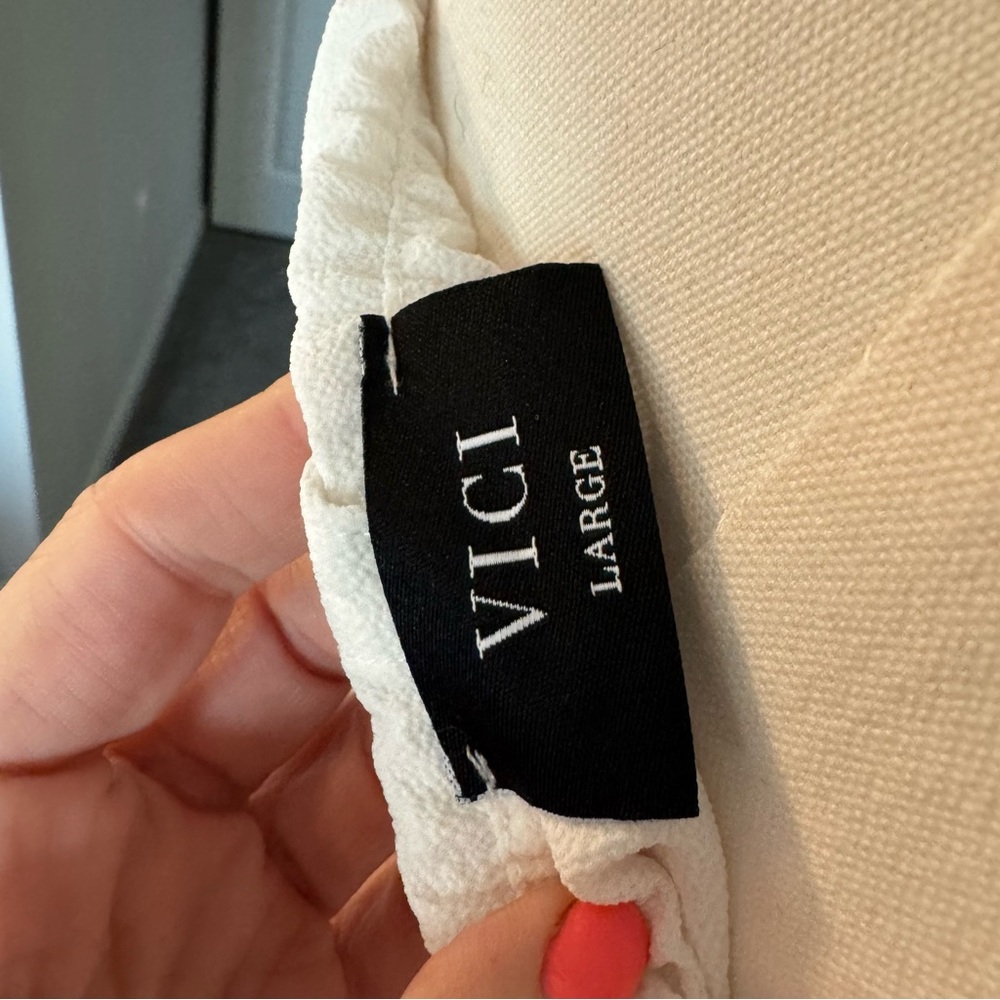 Vici White Strapless Jumpsuit with Ruffled Overlay Large - Picture 4 of 5